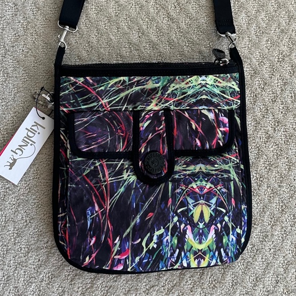 Kipling Crossbody/Shoulder Bag Splash Rainbow Abstract Print Black/Multi NWT - Picture 1 of 16